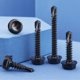 VGBUY 180Pcs #8 x 3/4" Self Drilling Screws for Metal,410 Stainless Steel Black Zinc Plated,Self Tapping Sheet Metal TEK Screws,Hex Washer Head