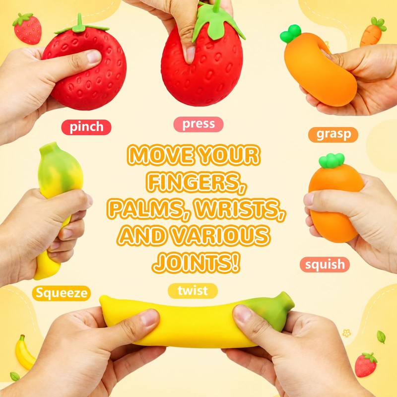 3 Pcs Fruit Squishy Pack - Includes (Strawberry Banana and