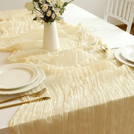 1 Pcs Camino de Mesa, Caminos de Mesa de Gasa de 13.1 Pies/4 Metro, Mantel de Boda rústico Bohemio, Elegantes para Decoración De Mesa Y Boda, Novia, Baby Shower, Fiesta de Cumpleaños, 90*400cm (Crema)