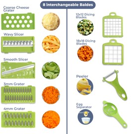 Vegimax Vegetable Chopper & Slicer: Effortless Veggie Cutting for Onion, Potato, Salad & More! Essential Kitchen Tool (14-in-1 Compact Green)