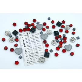65+ pcs (2.1oz=60g) of Focal Glass Bead Mix with Table-Cut Hawaii Flower and Heart with Rose Beads, PG Gray Red
