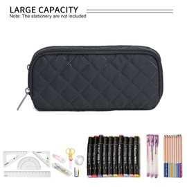 Della Gao Pencil Case Large Capacity Pencil Pouch Marker Pen Bag Coin Pouch Office Stationery Organizer with 2 Compartments,Black