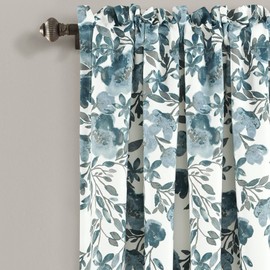 Lush Decor Tanisha Curtains - Light Filtering Window Panel Set, Pair - Floral Vine Print, Beautiful, Modern, Elegant Home Decor - 52" W x 84" L, Blue & Gray