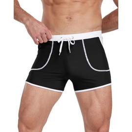 Husmeu Men's Swimming Trunks Short Sport Boxer Quick Dry Beach Swim Trunks with Elastic Waistband and Two Big Pocket Black S