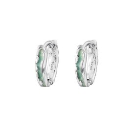 Unbranded Women Geometric Green Enamel Hoop Pierced 925 Silver Huggie Earrings 14mm PE