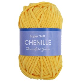 ThreadArt Chenille Yarn for Crocheting, Knitting, Amigurumi, Super Soft Plush Velvet Yarn - 50 Gram 60 yds #5 Fluffy Yarn Skeins - Bright Yellow 27