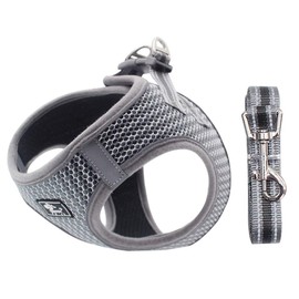 Dog and Cat Universal Harness with Leash - Cat Harness Escape Proof - Adjustable Reflective Step in Dog Harness for Small Dogs Medium Dogs - Soft Mesh Comfort Fit No Pull No Choke, Grey, L