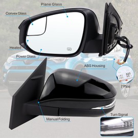 Lqito Left Driver side Door Mirror Compatible With 2016 2017 2018 Toyota RAV4 With Power Glass Manual Folding Heated Turn Signal Black Replace#879400R220C0 TO1320346(7 Pins) ﻿