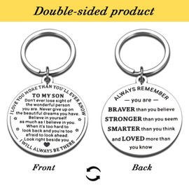 to My Son Gifts from Mom Dad, Son Keychain, Inspriational Gifts for Son, Graduation Gifts, Birthday Christmas First Day of School Gifts for Teen Boys, Back to School Supplies, Double-sided