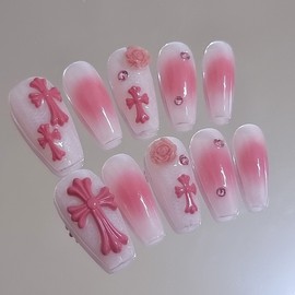 Rose Chrome Handmade Nail Tips - Stiletto / 로즈크롬 수제네일팁 - 스틸레토