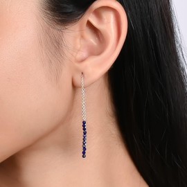 Threader Earrings Genuine Blue Sapphire Chic Silver Adjustable Dangle Design for Women September Birthstone Sapphire Earrings Gift for Her Symbolizing Serenity & Truth