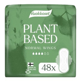 Vuokkoset Plant-Based Normal Wings - Thin 8.9 Inch Sanitary Towel Multipack 48 pcs for Sensitive Skin | Free of Dyes, Fragrances & Chlorine | Eco-Friendly, Absorbent Core |