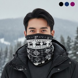 Snowflake Deer Polar Fleece Neck Warmer - Winter Warm Sports Gear (Plain Black) Snowflake Neck Warmer - Navy 4ea