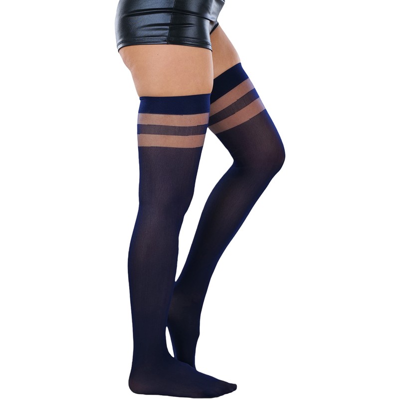 tobeinstyle muslo opaco Agudos W/Dos Bandas Sheer, Marino