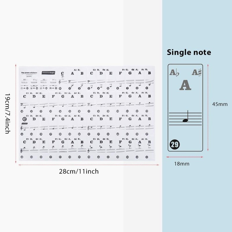 Pegatina de piano, removible, transparente, para teclado de piano 61/88