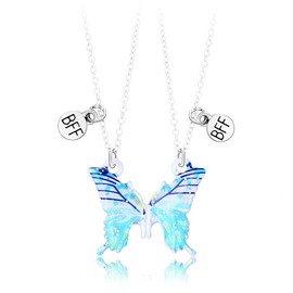 BFF Necklace for 2 Girls Magnetic Butterfly Necklaces for Best Friends Anniversary Christmas Birthday Gifts for BFF Bestie Aesthetic Matching Friendship Necklaces for Teen Girl