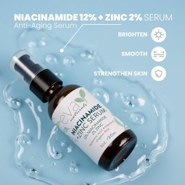 Eva Naturals Niacinamide Serum for Face with Zinc PCA & Botanical Hyaluronic Acid – Pore Minimizer Reduces Dark Spots and Redness Supports Skin Tone Texture Lightweight Cream Alternative (1 oz) Size / 에바 내추럴스 나이아신아마이드 세럼 포 페이스 위드 아연 PCA & 식물성 히알루론산 – 모공 미니마이저 다크 스팟 및 발적 완화 피부 톤 텍스처 지원 경량 크림 대체제 (1온스) Size