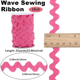 GORGECRAFT 25 Yard x 10 mm Rick Rack Trim Wave Fringe Trim Deep Pink Wavy Bending Tape RIC Rac Webbing Edge Zigzag Braid Lace Trim with Spool for DIY Sewing Craft Gift Packaging Home Decoration