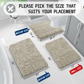 Yimobra Bathroom Rugs Non Slip Washable 24x17, Ultra Soft and Water Absorbent Bath Mats, Plush Fluffy Shower Mat Outside, Microfiber Thick Matts for Bathroom Floor/Sink, Light Tan and White