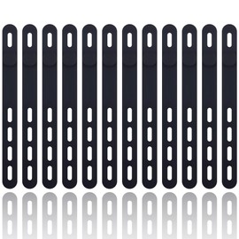 12Pack Silicone Cable Ties, Cord Organizer - SONATURE, Reusable Washable Elastic Cable Straps with Locking Buckle, Cable Management, Wire Organizer for Home, Office, Car, Travel etc. (BLACK)