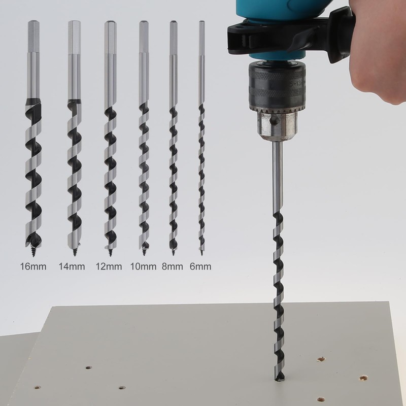 Omninmo 6pcs Auger Wood Drill Bit, 6 8 10 12