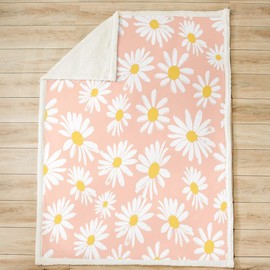 Castle Fairy Flowers Bed Blanket Kids Girls Pink Daisy Sherpa Blanket Soft Cozy Lightweight Botanical Floral Plush Fleece Garden Theme Blanket Gifts for Bed Chair Office Sofa(Throw 50""x60"")
