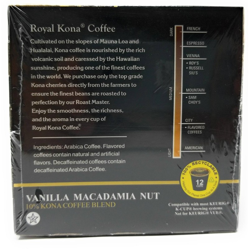 Royal Kona Coffee Vanilla Macadamia, Light Roast, Single-Serve Coffee Pods