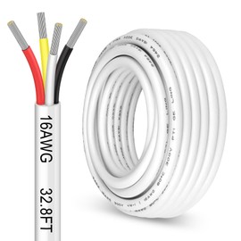 32.8FT 16 Gauge Wire 4 Conductor, 16 AWG Stranded Tinned Copper 4 Wire Cable, 16/3 Electrical Wire for LED Strips Lamps Lighting Thermostat Trailer Automotive, White