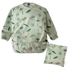 Lautoki Bib with Sleeves + Waterproof Pocket | 12-36 Months | BPA Free | Bib with Crumb Tray | Kangaroo Pocket and Elastic Cuffs | Baby LED Weaning | Baby Bib, Green