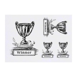 4 x 'Winner Trophy' Temporary Tattoos - Water Resistant, Skin-Safe, Non-Toxic Transfers, Mixed Sizes (TO00077228)