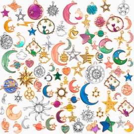 SANNIX 120Pcs Mixed Sun Star Moon Charms Jewelry Making Gold Enamel Charm Pendants for DIY Necklace Bracelet Making Supplies