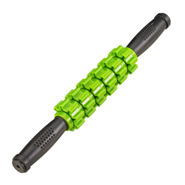 Relaxdays Massage Roller with Handle, Trigger Point Self Massage, Muscle Fascia Roller Neck, Back, Legs, Black/Green, Pack of 1