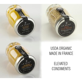 Le Must Organic Mustard Assortment Whole Grain Mustard, Yellow Mustard, Dijon Mustard Mini Jars For Charcuterie, Cheeseboards Pack of 3