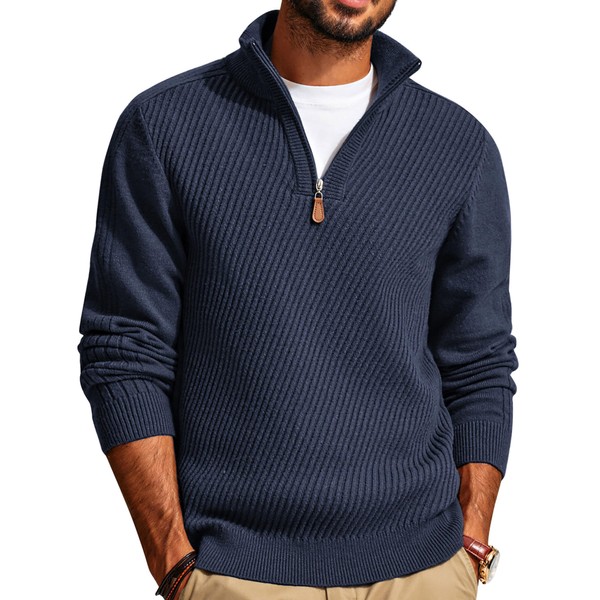 PJ PAUL JONES Mens Turtleneck Jumpers 1/4 Zip Troyer Long-Sleeved