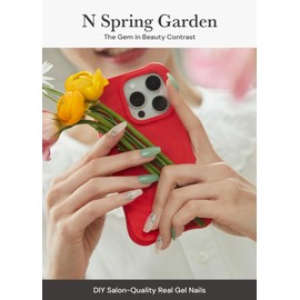 ohora Semi Cured Gel Nail Strips (N Spring Garden) - Green, Patterned, Works with UV/LED Lamps, Salon-Quality, Long Lasting, Easy to Apply & Remove - Includes 2 Prep Pads, Nail File & Wooden Stick