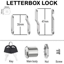Chtaoxin Letterbox Lock, 16mm Mailbox Cabinet Cam Lock with 4 Keys and 4 Different Locks Plates, Cupboard Locks for Door, Drawer, Toolbox, Post Box, Locker