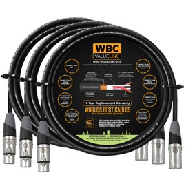 WBC-VALUELINE-2CS (22 AWG) - 3 Units - 3 Foot–Low-Capacitance Shielded Balanced Flexible Microphone, Active-Speaker & Interconnect Cables with Eminence Gold XLR Connectors