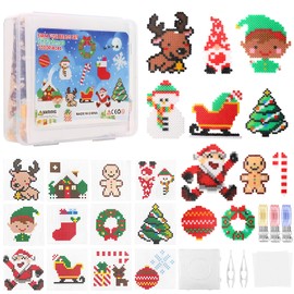 EIKEJI 7000 Pieces Ironing Beads Christmas, 48 Colours Ironing Beads Set, 5 mm Beads with Plates, 12 Patterns, Ironing Paper, Pendant and Accessories, for Children Gift Christmas Decoration