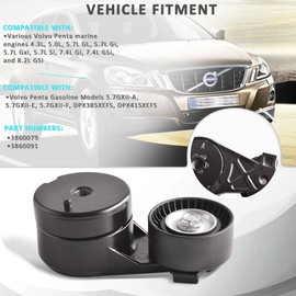 3860079 Serpentine Belt Tensioner Assembly with Pulley Compatible for Volvo Penta Engines 4.3L 5.0L 5.7L 7.4L 8.2L, 5.7GXiI-A 5.7GXiI-E 5.7GXiI-F DPX385XEFS DPX415XEFS