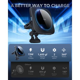 ESR ESR for MagSafe Car Mount Charger, 15W Magnetic Wireless Car Charger, Compatible with MagSafe Car Charger,Air Vent Dashboard Phone Holder Mount for iPhone 16 15 14 13 12, Galaxy S25, Fast Charging