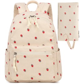 LEDAOU Small Backpack for Women Mini Backpack Purse for Girls Teens Kids School Travel Shoulder Bag 2 Pieces Women Backpacks Set, Corduroy Strawberry Pink, S