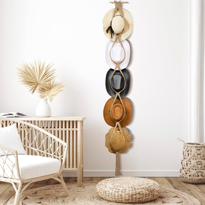 Yulejo Macrame Hat Hangers Boho Hat Rack Cowboy Hat Hanger