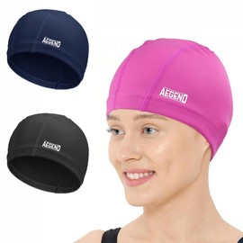 Aegend 1 Pack High Elasticity Fabric Breathable Cloth Swim Cap with Silicone Waterproof Layer Keep Hair Dry for Women Men Youth Adult - Color: Blue, Size: Small