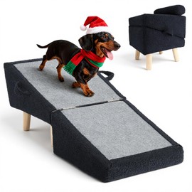 Dog Stairs for Small Dogs and Cats – 2-in-1 Dog Ramp for Couch and Low Bed, 16.5'' Foldable Wooden Pet Ramp, Sturdy Multi-Use Split Ottoman Design, Dark Blue