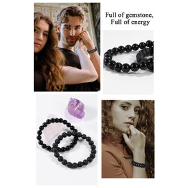 Farfume Bracelets for Women - Crystals Bracelet Women Natural Gemstones Yoga Reiki Bangle- A Set of Double Bracelets(Lava Stone Obsidian)
