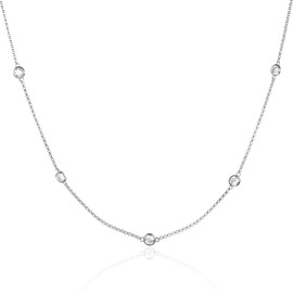 namana Dainty 925 Sterling Silver Chain Necklace for Women and Teen Girls, 18 inch Long Station Chain Necklaces with Cubic Zirconia Stones, Layering Silver Necklaces for Women with Gift Box