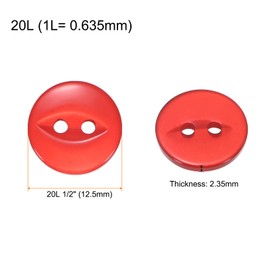 HARFINGTON 50pcs 20L Red Round Sewing Buttons 12.5mm 1/2" Resin 2-Hole Fish Eye Craft Replacement Button for Craft Pants Dress Skirt Clothing Fastener Buttons
