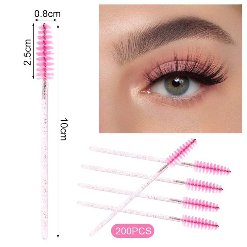 LOPHE Pink Eyelash Brushes, Disposable, Pack of 200 Crystal Eyelash