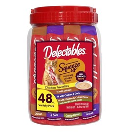 New! Delectables Squeeze Up Non-Seafood Chicken Variety Pack, Creamy Squeezable Puree, Lickable Wet Cat Treats, Grain-Free, No Added Fillers, 0.5 Ounces Tube, 48 Tubes Total