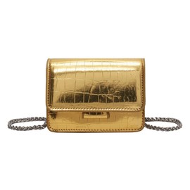 MING GROUP PU Leathe Mini Crossbody Bags for Women's, Y2k Mini Square Purse with Chain Strap Fashion Women Gold Small Evening Bags